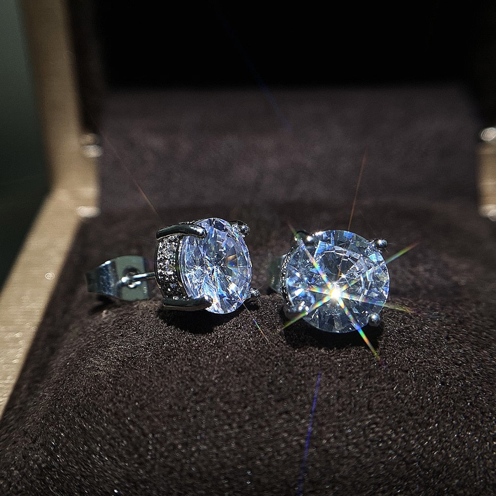 Unisex Silver Cubic Zirconia Stud Earrings