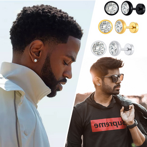 8mm Male Stone Stud Earrings